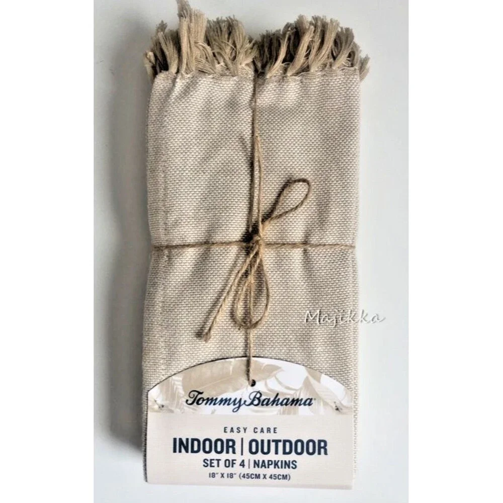 Tommy Bahama Fabric Napkins Set of 4 Beige Fringe Summer Indoor Outdoor